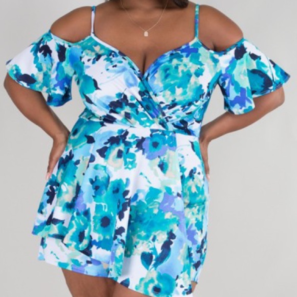 Cold Shoulder Skort Romper - Plus